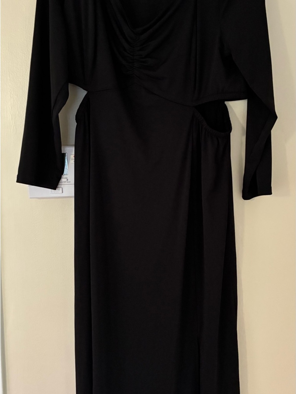 Black Long Sleeve Cutout Ruched Waist Maxi Dress